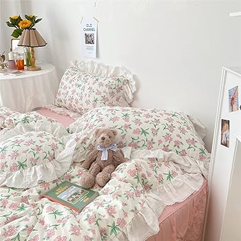 épine - stripe flower frill bed cover Amazon.com: VM VOUGEMARKET Pink Flower Duvet Cover Set Queen